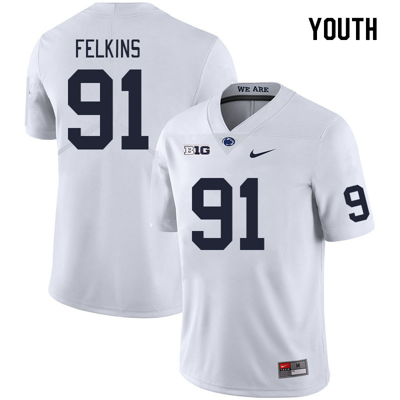 Youth #91 Alex Felkins Penn State Nittany Lions College Football Jerseys Stitched Sale-White
